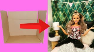DIY Miniature BARBIE BEDROOM with Cardboard Box | 1:6 scale Dollhouse Room with Working Lamp
