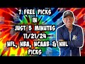 NFL, NBA, NCAAB, NHL Best Bets for Today Picks & Predictions Thursday 11/21/24 | 7 Picks 5 Minutes