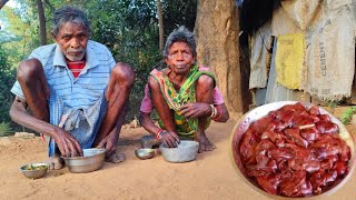 100 years old grandma cooking LIVER CURRY in her traditional style and eating with her old husband