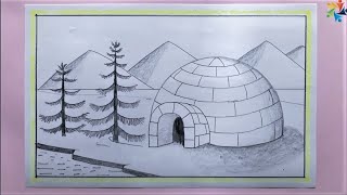 Igloo house drawing | Borofer Ghor Drawing | Easy Drawing Tutorial for Bigenners