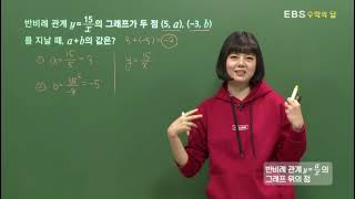 [EBS 수학의 답] 반비례와 그 그래프 - 반비례 관계 y=a/x의 그래프위의 점