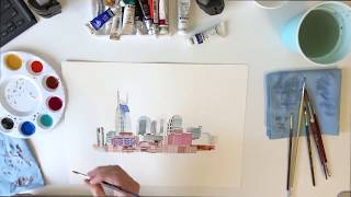 Nashville Skyline Watercolor Time-lapse