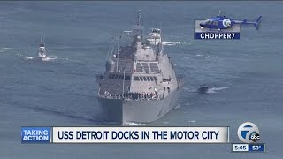 USS Detroit docks in city