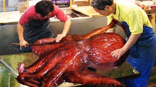 Incredible Giant Octopus Fishing - How Japan Chef Cutting Giant Octopus And Octopus Processing