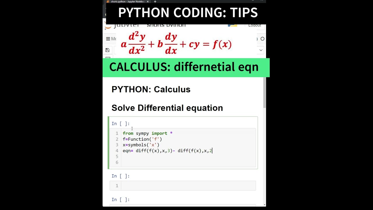 PYTHON SOLVE DIFFERENTIAL EQUATIONS| SYMPY #calculus #python #viral # ...