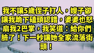 我不让5岁侄子打人，嫂子却让我跪下磕头认错，婆婆也怒扇我2巴掌，我笑道：给你们脸了！下一秒让她全家流落街头！