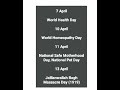 list of april month s important days.