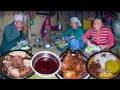 Pork Meat & Blood mix fry Recipe cooking & eating in village || Traditional style pork Recipe making