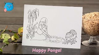 Happy Pongal Festival Drawing for Kids Sankranti Celebration