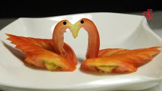 How to make tomato twin swans crossing  garnish | By Chansok Fruit Art