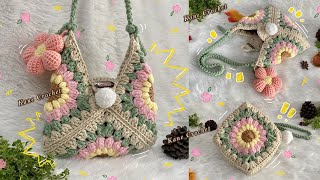 CROCHET BAG 🌻 How to Crochet Shoulder Bag 🌻 Granny Square - Sunflower