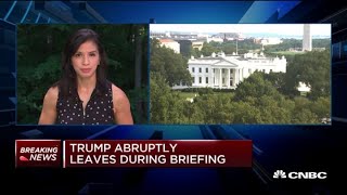 President Donald Trump abruptly leaves press briefing