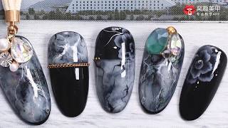 【Watch Nail#1068】Stone Patterns with Hand-painting Drawings【窝趣美甲推荐-1068期】石纹晕染排笔画