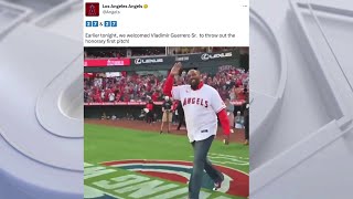 Vladimir Guerrero Sr. throws first pitch to Mike Trout in Angels home opener