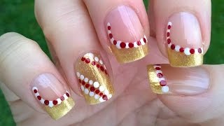 Two easy CHRISTMAS nail art designs! DIY Gold DOTTICURE NAILS for holidays!