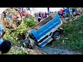 Incredible Dump Truck Unloading Accident Failed Road recovery by Double Cranes