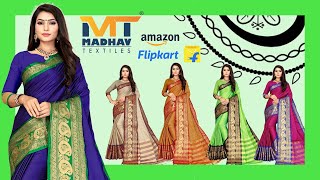 Madhav textiles Cotton Silk Woven Saree With Blouse piese new keri design buy on amazon and flipkart