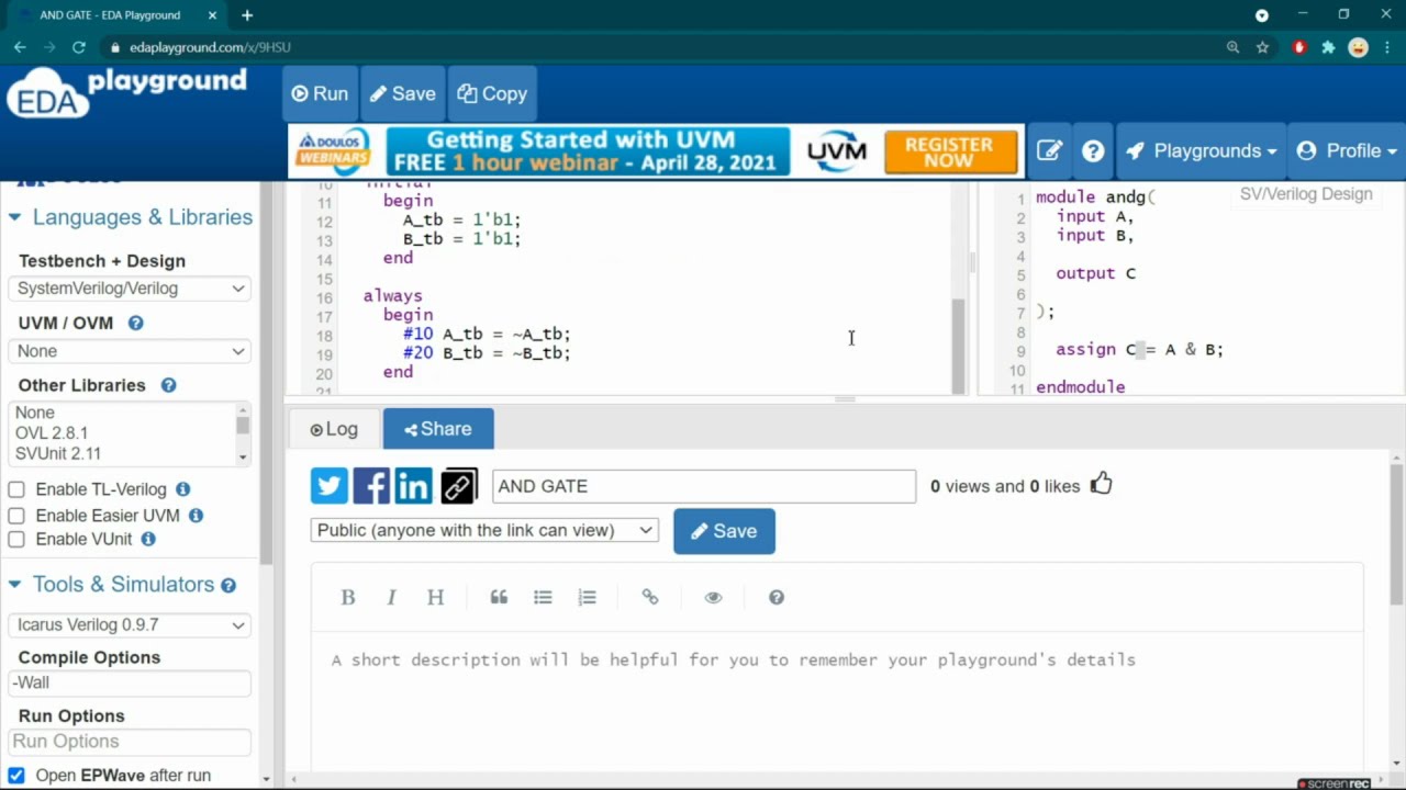 EDA Playground Tutorial | AND Gate Verilog Coding - YouTube