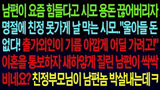 【실화사연】시모가 친정 못 가게 막자 이혼 통보했더니 남편이 빌더군요. 친정부모님이 시댁 제대로 참교육했습니다.