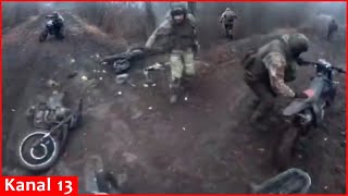 Launching an attack on motorcycles, Russian troops come under fire and start fleeing