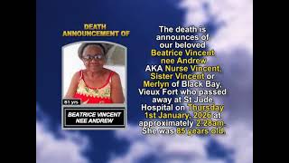 Beatrice Vincent nee Andrew ~ Short Obituary