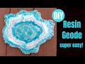 Resin Geode DIY on Birchwood Board // Teal and Silver Real Crystal Quartz