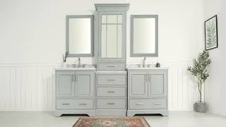 Ariel Stafford 85 In. Double Rectangle Sink Vanity Set With 1.5'' Carrara Marble Countertops In Grey