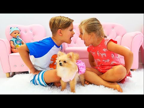 Diana and Roma play with a Dog and older sister