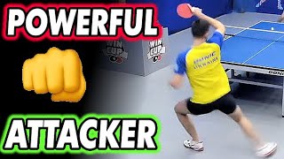 Power topspin fast attack: Baranovskii Sergei, looping FH and BH