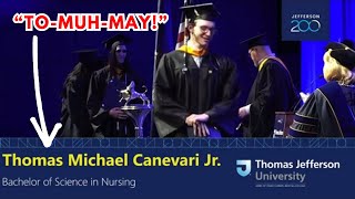 FUNNY: announcer MISPRONOUNCES names at college graduation ceremony at Thomas Je