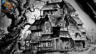 How to Draw A Haunted House||Art with AD||Easy step by step