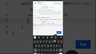 Subtraction Program in java #shorts #computer #java #javacoding #javaprogramming