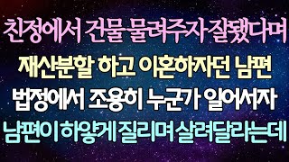 (반전 사연) 친정에서 건물 물려주자 잘됐다며 재산분할 하고 이혼하자던 남편 법정에서 누군가 조용히 일어서자 남편이 하얗게 질리며 살려달라는데 /사이다사연/라디오드라마