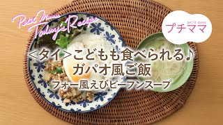 【プチママ♪ミールキット　2022/3/5】＜タイ＞こどもも食べられる♪ガパオ風ご飯・フォー風えびビーフンスープ