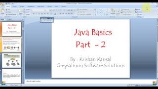 Core Java Tutorial - 2 ( Java Basics) By Greysalmon soft Solutions