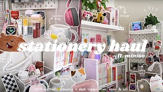 stationery haul ft. miniso 🌷 | chill aesthetic unboxing + desk organization, asmr & lofi