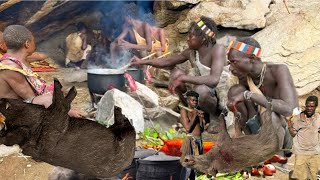 Hadzabe tribe goat soup for the first time//African village life