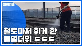 55도 넘게 달궈졌다...불볕더위에 휘어진 철로 / YTN