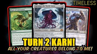 Eldrazi Ramp! Casting the Biggest Eldrazi & Turn 2 Karn Nonsense | Timeless BO3 Ranked | MTG Arena