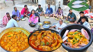 মায়ের হাতে জোড়া ইলিশের লাল ঝোল সঙ্গে ঘরোয়া পদ্ধতিতে মুরগির মাংস রান্না | Hilsha fish & Chicken curry