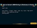 How to Convert JSON String to Dictionary in Python