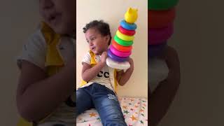 2year baby perfection in stacking rings toys 🧸 🥰👌🏻🤓. #learing #stackingringstoys #kidsplaymusic