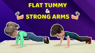 FLAT TUMMY + STRONG ARMS: ARM & CORE EXERCISES FOR KIDS (15 MINUTES)