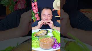 ข้าวกับน้ำพริกปลาทูผักต้มผักสด #eating #mukbang #yummy