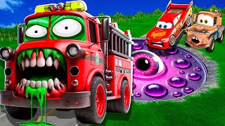 ZOMBIE Pit Transform In Beast Eater Lightning McQueen \u0026 Big \u0026 Small Pixar Cars! Beam.NG Drive!