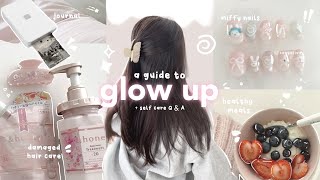 self-care routine (at home) 🛁 how to glow up + tips, glass skincare, damaged hair care, miffy nails