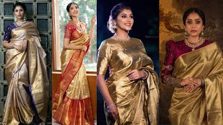 2023 BEAUTIFUL GOLDEN COLOR PATTU SAREES collection, GORGEOUS GOLDEN WEDDING SAREE IDEAS