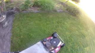 Mowing back yard with toro commercial mower