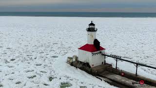 Flying Over Rolling Pancake Ice In Michigan City Over Lake Michigan 4K Drone Footage