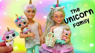 Barbie Families !  The UNICORN Custom Doll FAMILY Pet Adventure | Toys and Dolls Family Fun for Kids